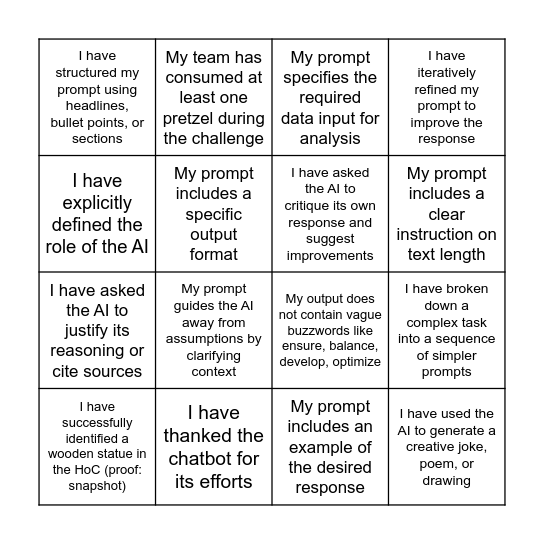 Prompting Bingo Card