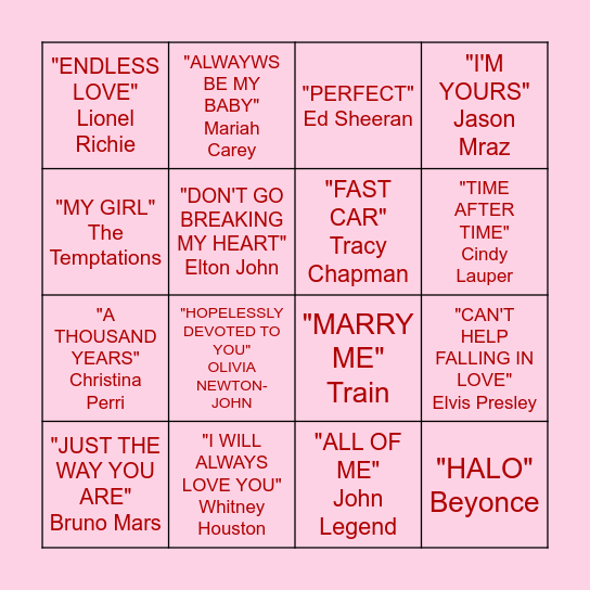 Valentine's Day Bingo Card