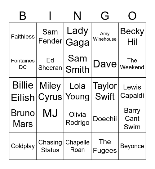 Radio Bingo Card