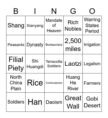 China Bingo Card