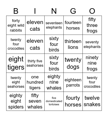 Numerals Bingo Card