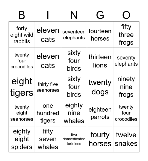 Numerals Bingo Card