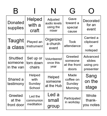 VOLUNTEER BINGO Card