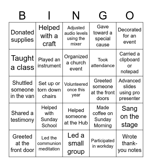 VOLUNTEER BINGO Card