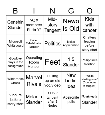 Newo Tangent Bingo Card