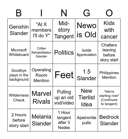 Newo Tangent Bingo Card