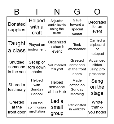 VOLUNTEER BINGO Card