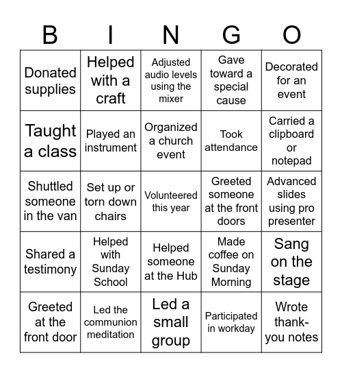 VOLUNTEER BINGO Card