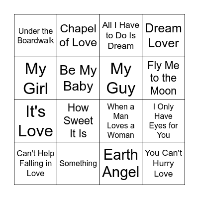Love Songs Music Bingo Card