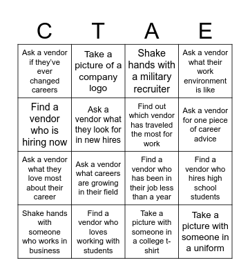 LCHS Career Expo Bingo Card