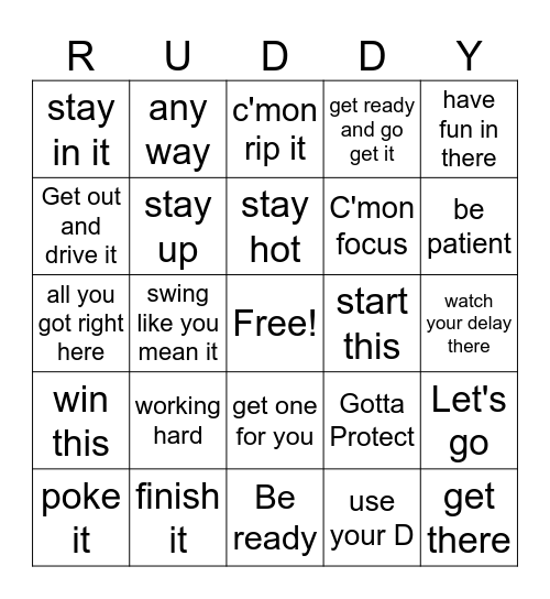 RUDDY Bingo Card
