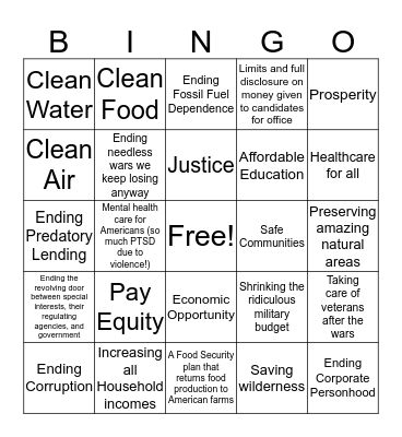 Clinton-Trump First Debate What Matters Bingo Card