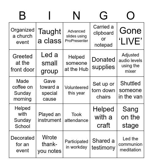 VOLUNTEER BINGO Card