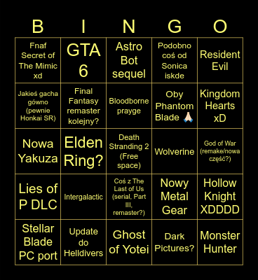 State of Play bingo Card