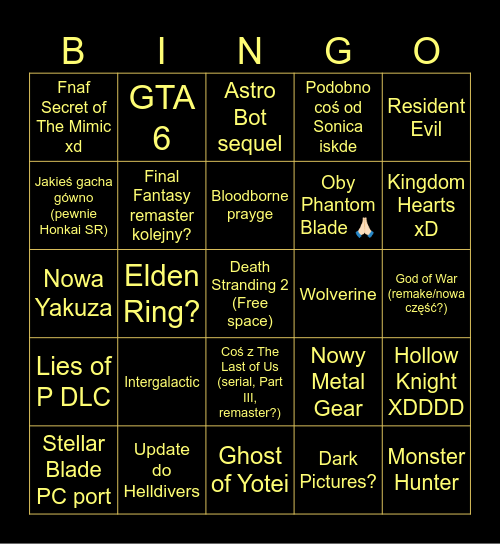 State of Play bingo Card