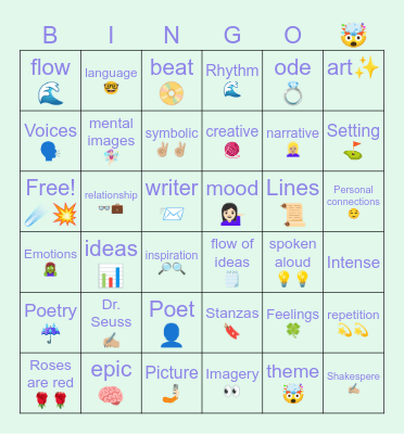 Poetry Bingo Card