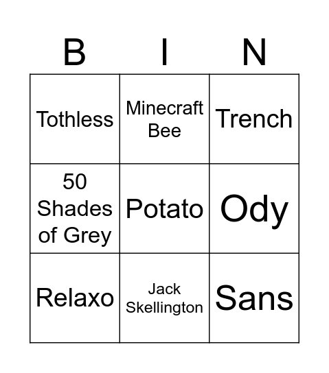 Boobeees Bingo Card