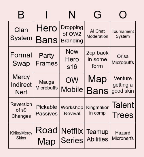 Overwatch Spotlight Bingo Card