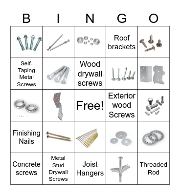 Carpentry Materials Bingo Card