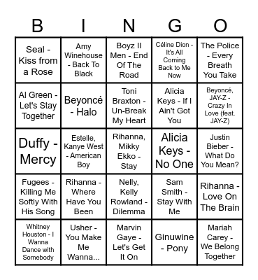Valentines Music Bingo Card