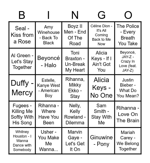 Valentines Music Bingo Card