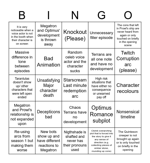 Earthspark Season 4 Bingo Card
