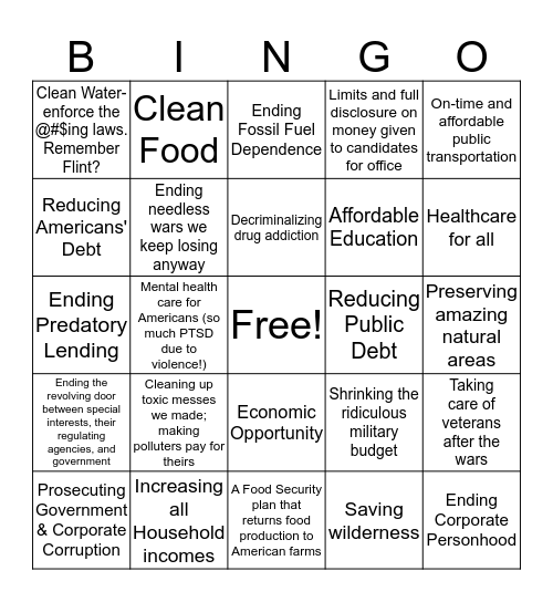 Clinton-Trump First Debate What Matters 2 Bingo Card