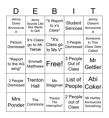 Office Announcement Bingo Card