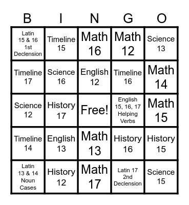 Foundations Review Bingo Card