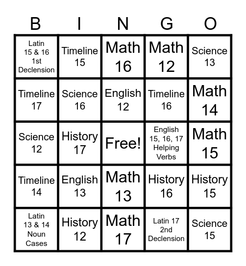 Foundations Review Bingo Card