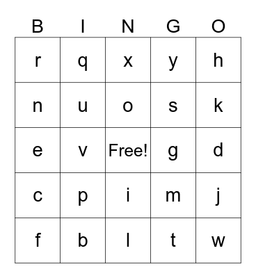 alphabet Bingo Card