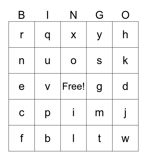 alphabet Bingo Card