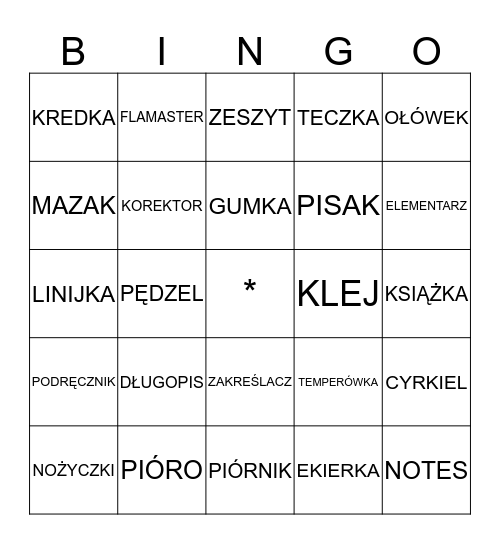 W TORNISTRZE Bingo Card