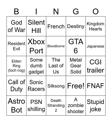 State of Play Bingo Card
