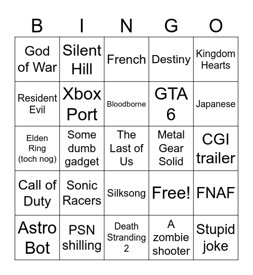 State of Play Bingo Card