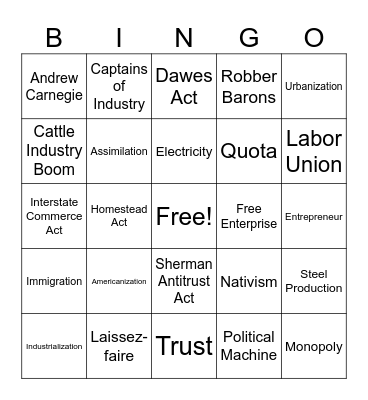 The Gilded Age Bingo Card