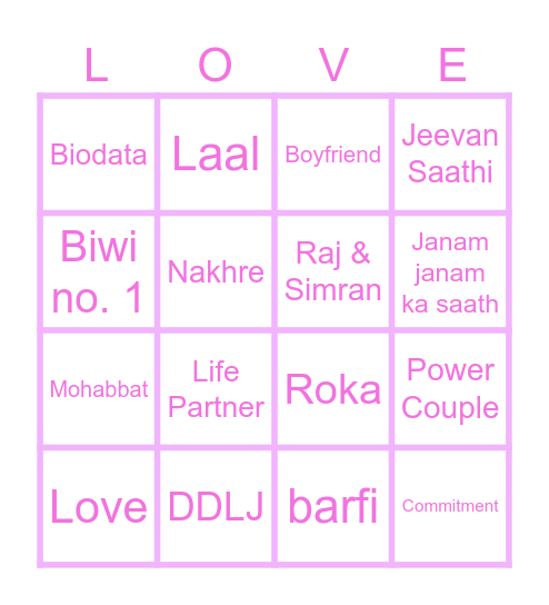 Meenal's Valentine Bingo Card