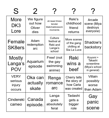 the revamped sk8 s2 bingo Card