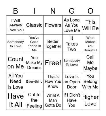 Valentine's Day Music Bingo Card