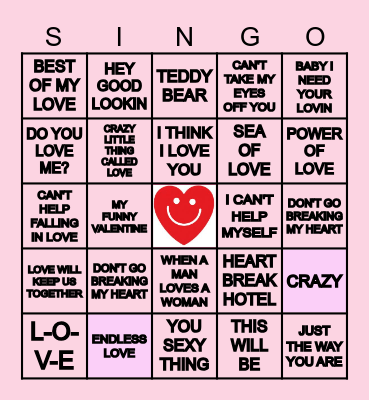 VALENTINE'S DAY- SONGS OF LOVE Bingo Card