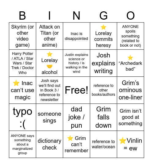 To Burn All Belief (Start - Ch 4) Bingo Card