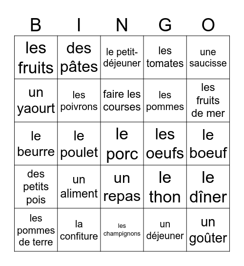 Quel Appétit! Bingo Card