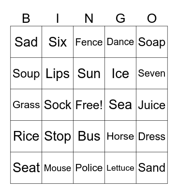 /s/ words Bingo Card