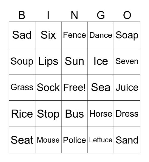 /s/ words Bingo Card