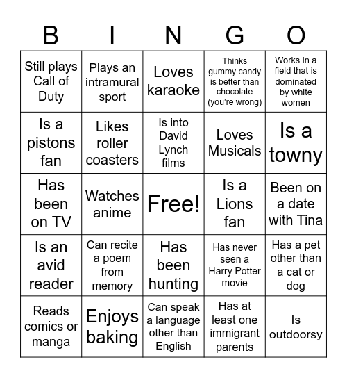Guylentine's Bingo Card