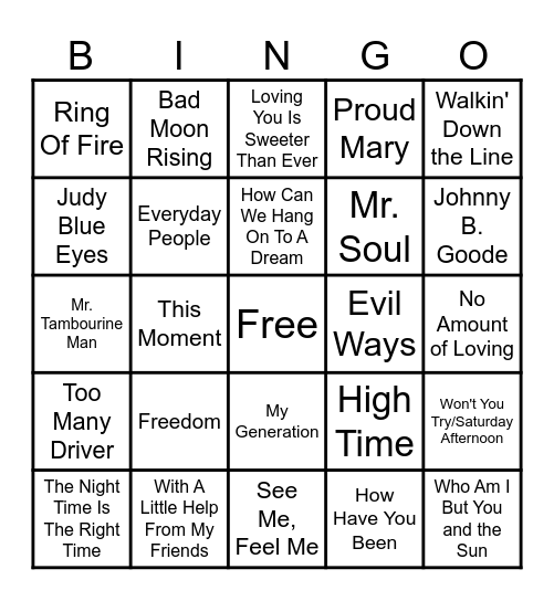 Woodstock Bingo Card