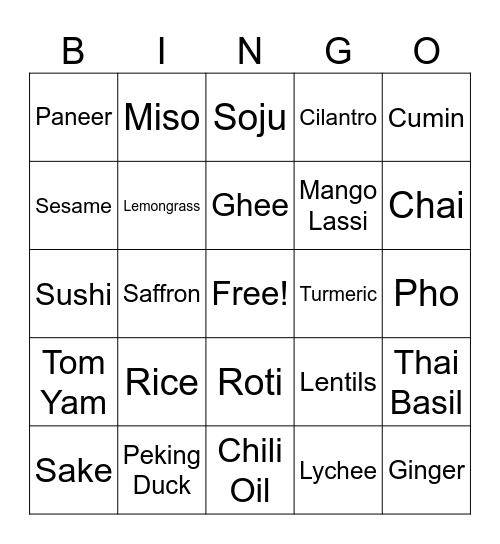 Asian Pantry Bingo Card