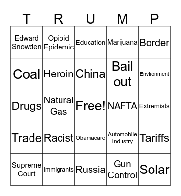 Presidents Pub Debate Party Bingo Card