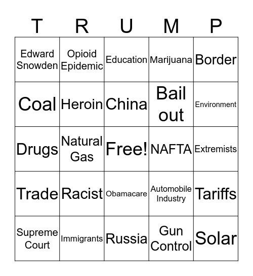 Presidents Pub Debate Party Bingo Card
