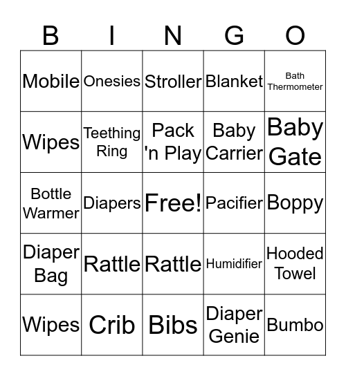 Baby Shower Bingo Card